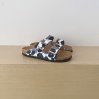 Sandales transfrontalières à deux brides en cuir véritable, imprimé léopard, en crin de cheval, grande taille, semelle en caoutchouc naturel, talon plat