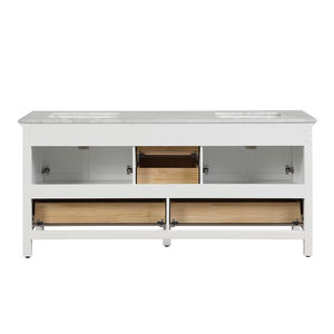 Mueble de Baño con Encimera de Mármol Carrara, Puertas de Cerámica con Cierre Suave, Construcción de Madera Maciza y Contrachapada, Espejo con Marco, Hecho en Vietnam - Product Image 5