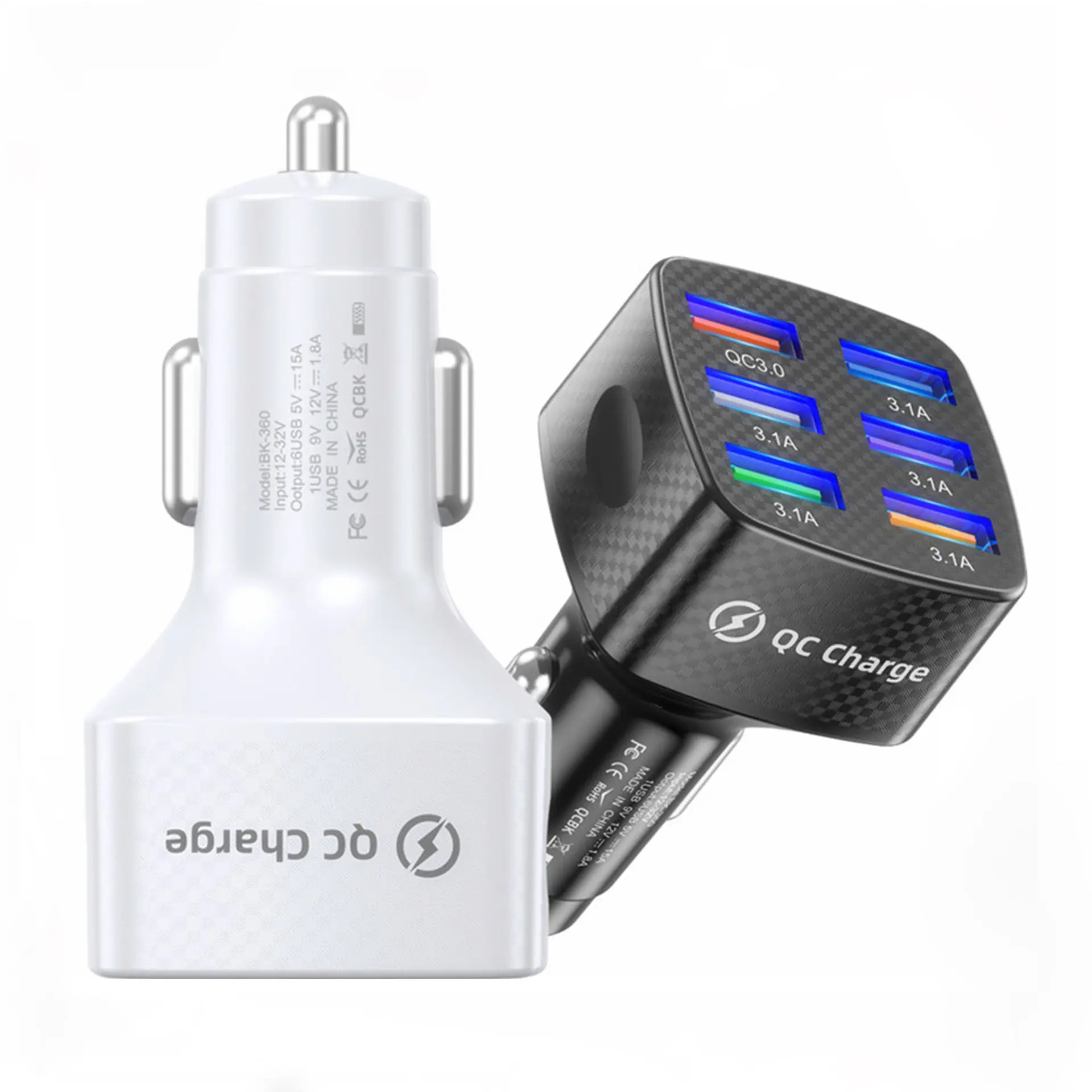 75W Shared 15A 6 USB Multi Ports Car Charger Adapter 3.1A Each USB QC 3.0 Fast Quick Charging Car Phone Charger