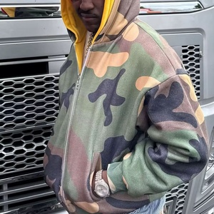 Sudaderas con capucha personalizadas de gran tamaño con cremallera, de forro polar de doble cara de 500 g/m², con estampado de camuflaje, para hombre - Product Image 1