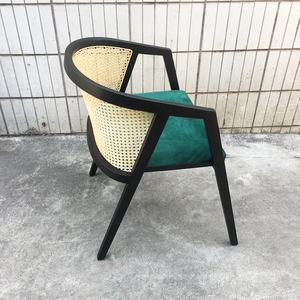 Fauteuil de salle à manger en rotin, rembourré velours, tocc, style français, - Product Image 4