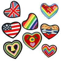 Parches Termoadhesivos de Resina con Bordado de Corazón, Estilo Dibujos Animados, Bandera Americana, Arcoíris del Reino Unido, Lindos Insignias de Amor para Chaquetas, Ropa y Sombreros