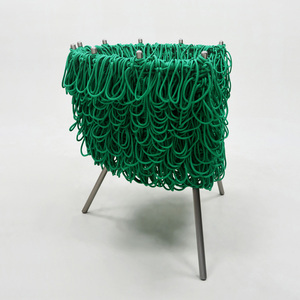 Fabric <b>Easy</b> <b>Chair</b> with Armrests Tubular Stainless Steel Frame Acrylic Rope Wrapping Armchair for Hotel Furniture Home Use - Product Image 4