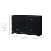 Commode noire à double rangement avec 6 tiroirs, style panneau bois, pour chambre d'enfant et organisateur de rangement pour enfants avec tiroir