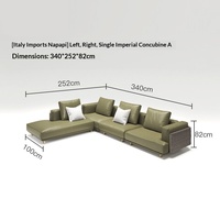 Echtes Ledersofa aus Hochwertigem Rindsleder im Italienischen Minimalistischen Stil, L-Form, Bewegliches Set für Hotel, Villa und Wohnzimmer