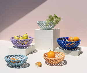 Cesto di frutta in ceramica intrecciata in ceramica bianca con cesto di frutta rotondo grande artigianale - Product Image 6