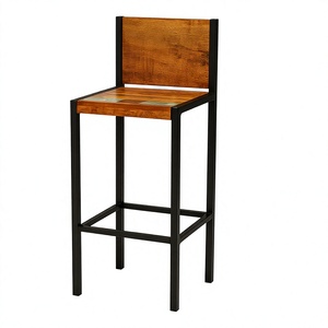 Industrial Mango Wood Bar <b>Stool</b> Metal Frame | Vintage Handmade Non-Foldable Commercial Furniture for Home Bar <b>Dining</b> Living Room - Product Image 1