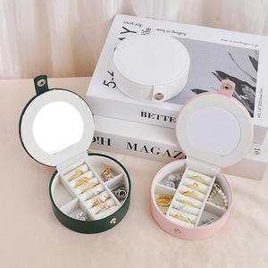 Wholesale Mini Travel Jewelry Case Portable Pu Leather Jewelry Organizer with Button Closure and <b>Mirror</b>-Jewellery Storage - Product Image 3