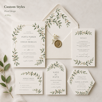 Cartes d'invitation de mariage personnalisées, design floral minimaliste, eucalyptus et feuilles frais, finition mate et impression personnalisée