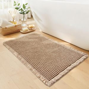 Wholesale <b>Waffle</b> Bath Mat Super Absorbent Non Slip Bath Mats for Bathroom Floor <b>Machine</b> Washable Bathroom Rugs with Tassels - Product Image 1