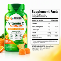 Nutrition Quotidienne pour les Vendeurs E-commerce aux États-Unis et en Europe – Complément Alimentaire à Marque Blanche OEM – Gommes de Vitamine C 500mg par Portion, 92 Unités