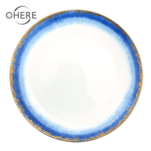 Di lusso spiaggia di <span class=keywords><strong>sabbia</strong></span> blu e oro spiaggia design pattern Cena caricatore Piastre di ceramica stoviglie in ceramica Personalizzato - Product Image 2