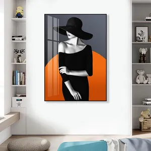 Wholesale Framed Wall Art Woman Fashion Lady Picture Artwork Crystal Porcelain Painting For Living Room Bedroom Office Wall