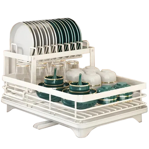 Gran oferta, alambre de <span class=keywords><strong>Metal</strong></span> de doble nivel, estantes de secado de platos de acero inoxidable 304, estante de platos negro para cocina, escurridor automático