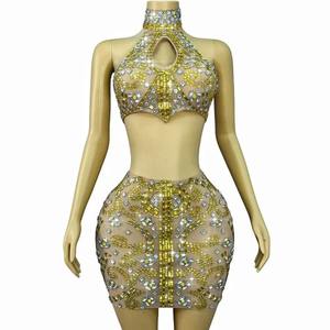 Conjunto de Top y Falda con Pedrería Brillante de Lujo para Danza de Xinjiang, para Mujer, Ideal para Escenario, Fiestas de Cumpleaños, Celebraciones, Cantantes y Bailarinas - Product Image 6
