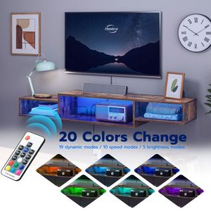 Soporte de <span class=keywords><strong>TV</strong></span> flotante de 1,5 m/1,8 m de longitud con luz <span class=keywords><strong>LED</strong></span>, estante de <span class=keywords><strong>TV</strong></span> montado en la pared con toma de corriente, soporte de consola de entretenimiento multimedia - Product Image 3