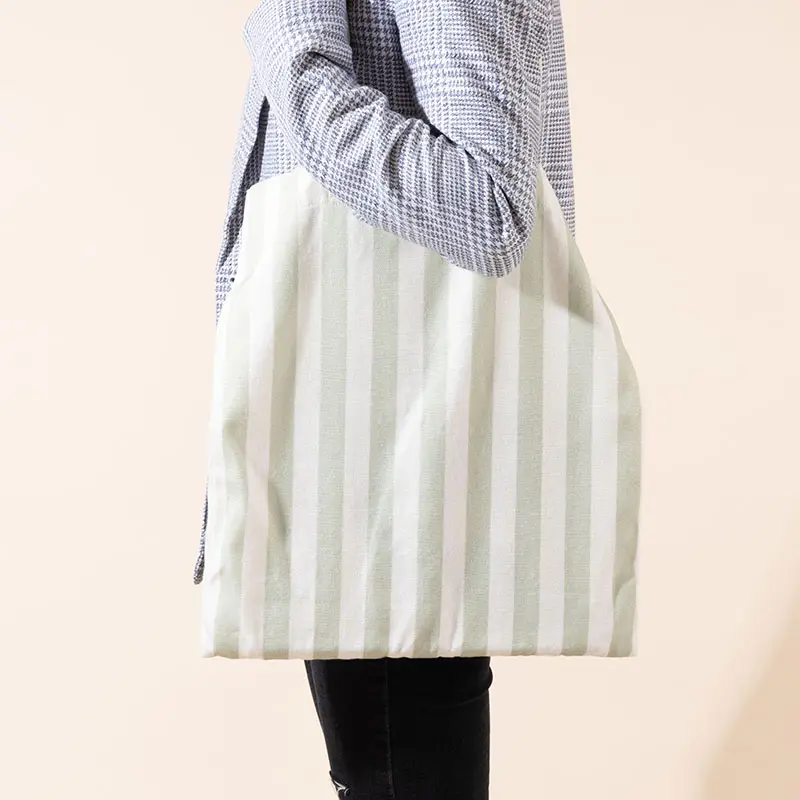 高品質のカスタムパーソナライズされた竹繊維布再利用可能なストライプ環境にやさしいショッピングトートバッグ
