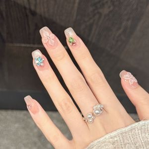 เล็บ<span class=keywords><strong>ปลอม</strong></span>แบบกดติด ทำมือ ลายตาแมว<span class=keywords><strong>ส</strong></span>ีนู้ดอ่อน  แบบสั้น เงางาม <span class=keywords><strong>ส</strong></span>ีชมพูนม ประดับหัวใจสีเขียว ดาวสีน้ำเงิน และอัญมณีสีแดงเม็ดเล็ก - Product Image 4