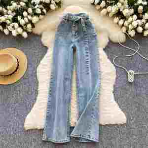 Pantalones vaqueros largos de cintura alta para mujer, teñidos, informales, transpirables, ecológicos, para primavera 2025, venta al por mayor para exteriores - Product Image 1