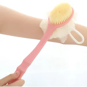 Logo custom plastic long handle bath brush with bath flower remove back dead skin bath brushes