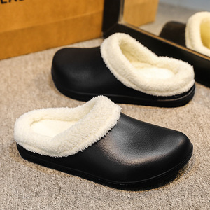 Pantuflas de Invierno para Hombre y Mujer, Forradas de Felpa, Gruesas, Cálidas, Antideslizantes, con Suela de EVA, para Uso en Interiores y Exteriores, Color Negro y Caqui Sólido - Product Image 3