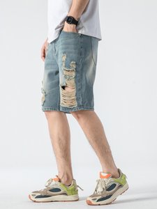 Personnalisé <span class=keywords><strong>2022</strong></span> été hommes vêtements jeunes garçons adolescents à la mode coupe propre poche inclinée déchiré Denim Shorts tenue d'été <span class=keywords><strong>2023</strong></span> - Product Image 4