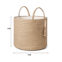 Cesto de lavandería de cuerda de yute y algodón con forro, borlas de cuentas, organizador plegable para ropa y juguetes, decoración boho para el hogar, venta al por mayor