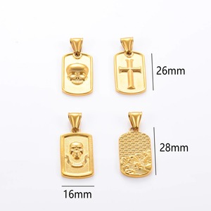 Collier pendentif rectangulaire en acier inoxydable pour femmes et hommes, couleur or, avec breloques croix et squelette, chaîne ras-du-cou, accessoire de bijouterie en métal - Product Image 3