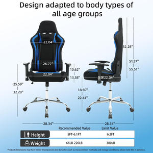 Chaise de jeu inclinable avec barre lumineuse LED RGB au design moderne, en cuir PU, échantillon gratuit pour les joueurs, vente en gros en usine bleue - Product Image 5