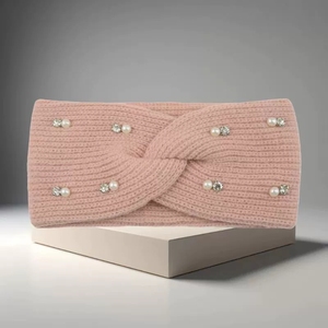 Otoño Invierno 8 colores perla diamante tejido <span class=keywords><strong>banda</strong></span> para el cabello para mujer cálido oreja protección Cruz diadema elástica turbante para el cabello - Product Image 6