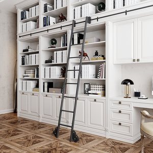 Étagère à livres coulissante en fer forgé moderne et durable, avec rail métallique, escalier droit, garantie de 3 ans, sûre pour l'intérieur, salon - Product Image 2