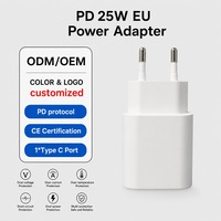 Adaptador de Corriente PD de 25 W, Cargador de Pared Tipo C de un Solo Puerto, Enchufe Europeo, Certificado CE, Carga Rápida de Alta Velocidad, Equipo de Viaje