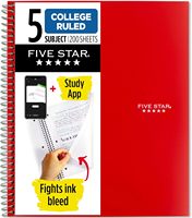 Cahier spirale personnalisable + application d'étude, 5 sujets, papier ligné universitaire 8,5 x 11 po, 200 feuilles, résistant à l'encre et à l'eau