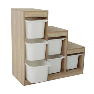 Montessori 6 khoang trẻ em phòng chơi lưu trữ Cube bé bằng gỗ Đồ chơi tổ chức tủ với thùng nhựa - Product Image 6