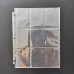 Protetor de cartão de jogo de plástico transparente com 9 bolsos, suporte para álbum, compatível com 3 bolsos, folha de fichário, mangas dupla face para cartões comerciais