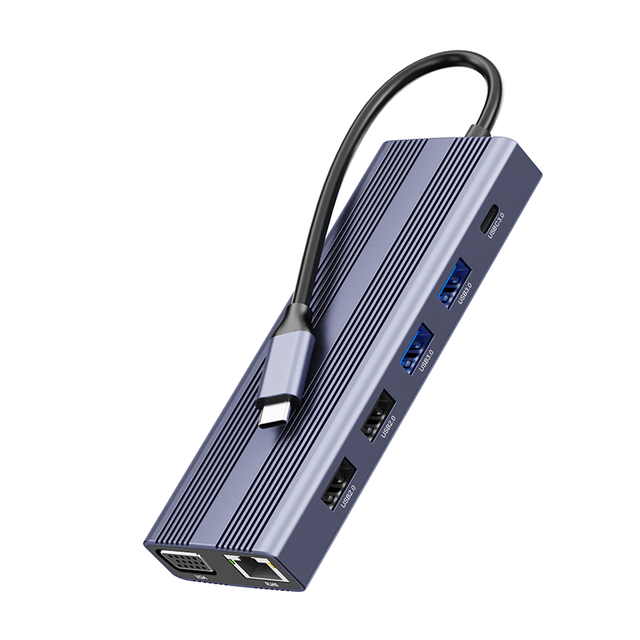 Multiport USB Hub Aluminum Alloy USB C Hub With 1000mbps RJ45 HDTV VGA PD 100W Charging 12 Port USB Hub for Laptop