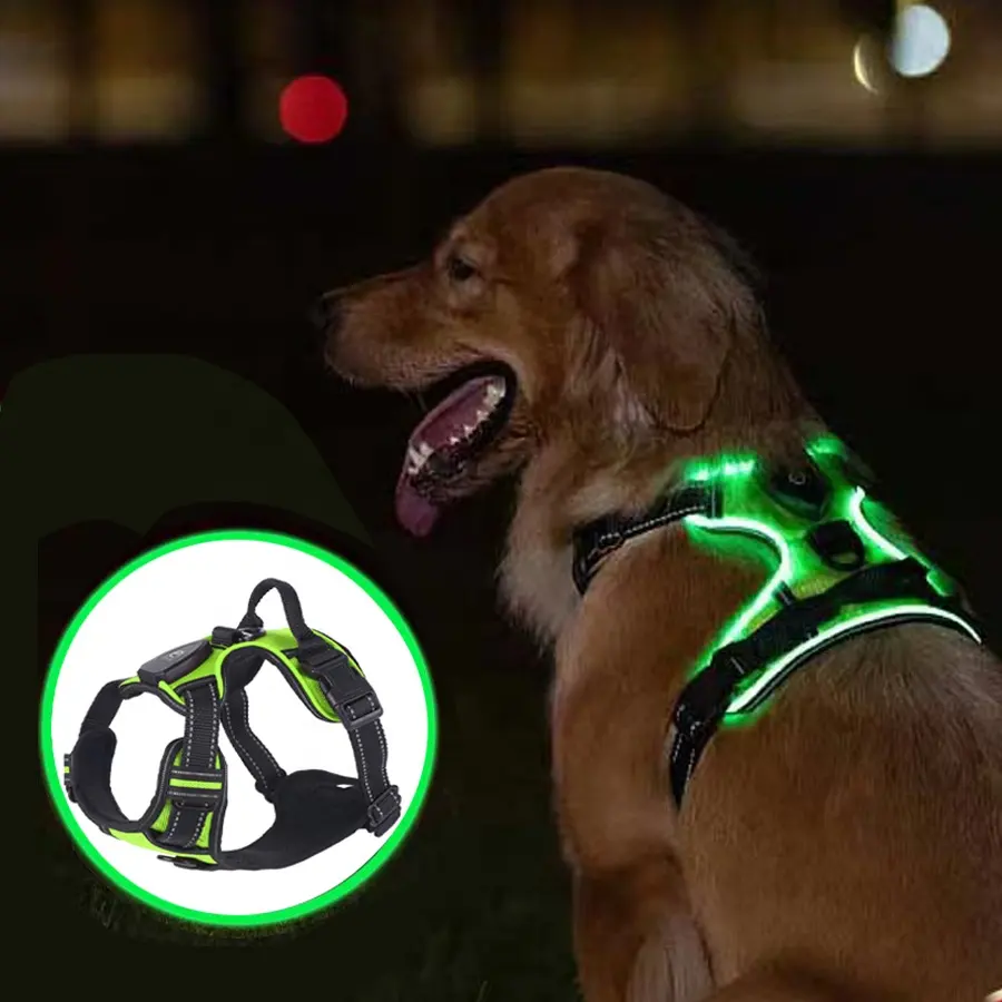 Illuminated Glow Flash Rechargeable Light Led No Pull Reflective Breathable Heavy Duty Service Custom Tactical Pet Dog Training