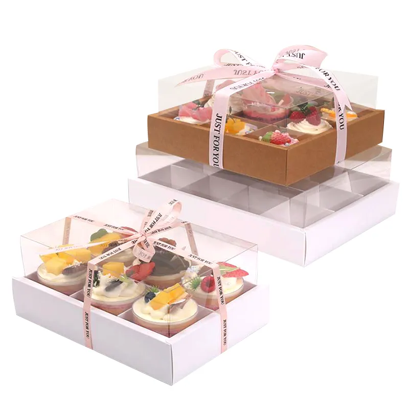Kotak kaku timbul Foil emas populer untuk kue Cupcake Macaron makanan penutup suguhan kemasan makanan pernikahan 2/4/6/9 pembagi