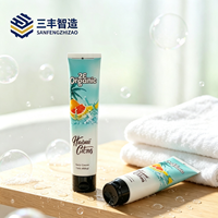 Tubo Exprimible de LDPE Bicolor Cian Blanco, Tubo Suave con Impresión a Todo Color de Frutas Tropicales Personalizado, Tapa de Rosca, para Cosméticos y Aceites Esenciales
