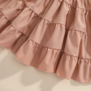 Ensemble haut noir à manches longues côtelé avec cordon de serrage et jupe longue rose bouffante à motif torsadé pour filles, collection automne 2022, vêtements pour enfants, vente en gros - Product Image 6