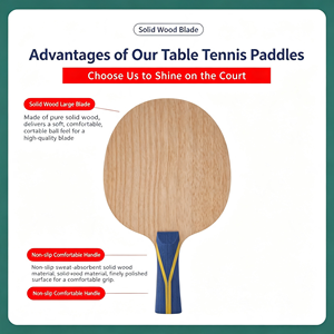 Raquette de tennis de table en bois 158x152mm, poignée droite, pagaie d'entraînement durable, fond en bois pur - Product Image 5