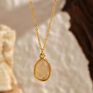 Minimalist Lüks Oval Titanyum Çelik Kolye Kedi Gözü Kolye Ucu Köprücük Kemiği Zinciri Paslanmaz Çelik Yüzük Kadınlar İçin Takı - Product Image 3