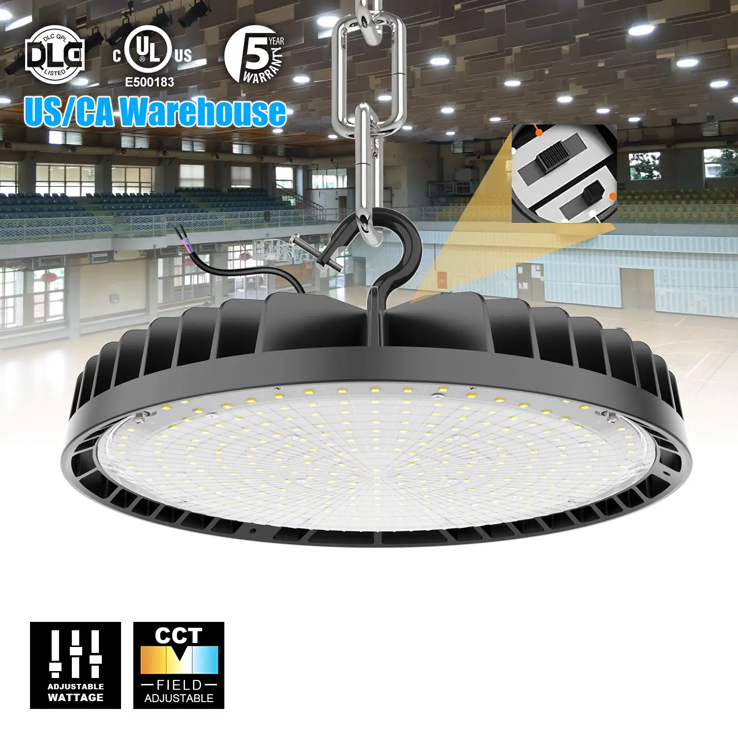 Delivery from USA DLC UL List UFO Led High Bay Light 90 Degree Power Switchable UFO High Bay Led Light