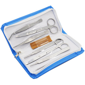 A seven-piece biological dissection set, including scalpels, dissecting scissors, dissecting <b>needles</b>, and biological specimen - Product Image 1