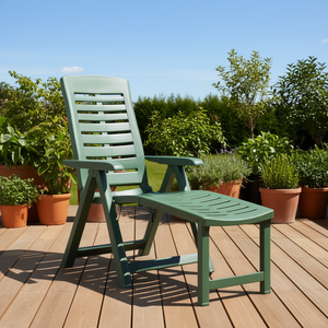 Chaise longue pliable en plastique vert avec fonction inclinable pour terrasse extérieure - Product Image 2