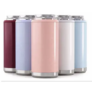 Sublimation 12oz Double Walled Stainless Steel Vacuum Insulated Slim Beer Can tumbler Soda Holder Cooler Insulator with Lid