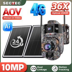 Caméra de sécurité solaire sans fil avec zoom optique 36X, 10MP, PIR+AOV, étanche, PTZ, caméra IP réseau 4G - Product Image 1
