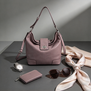 Bolso de hombro suave con cierre giratorio para mujer, con decoración de cadena, correa ajustable, bolso cruzado para mujer, para el trabajo diario - Product Image 4