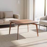 Table basse carrée en cuir marron sur mesure avec pieds en contreplaqué courbé intégrés