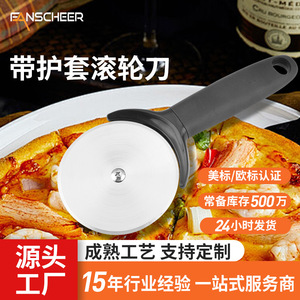Pizza Cutter Stainless Steel Round <b>Blade</b> With Protective <b>Rollers</b> Black PP Handle Non Slip For Pizza Slicing - Product Image 3